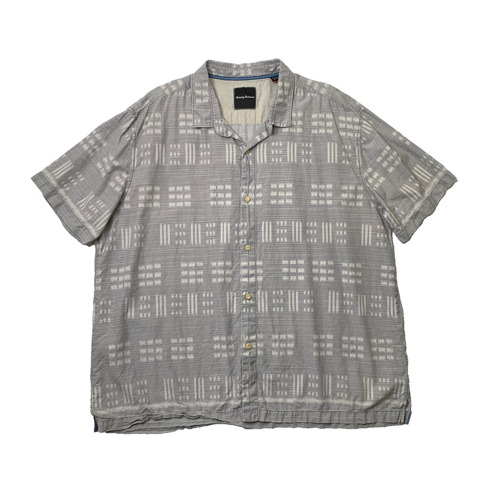 Tommy Bahama Shirt Mens 3XL XXXL Gray Silk Cotton Blend Button Up Short Sleeve